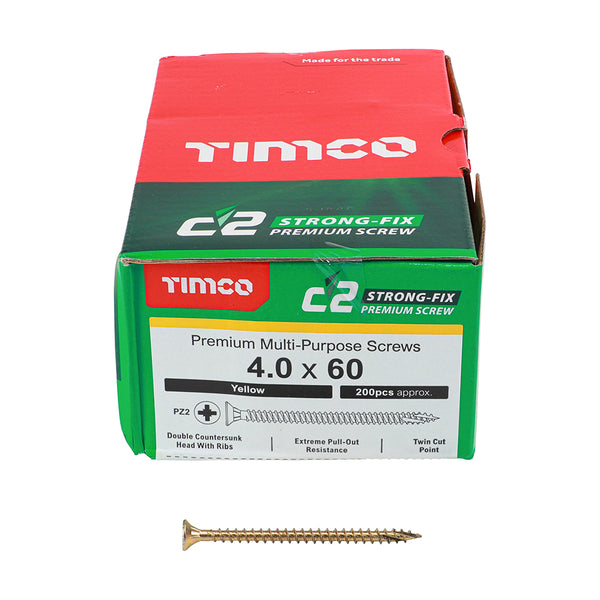 TIMCO C2 Strong-Fix Multi-Purpose Premium Countersunk Gold Woodscrews - 4.0 x 60 (200pcs)