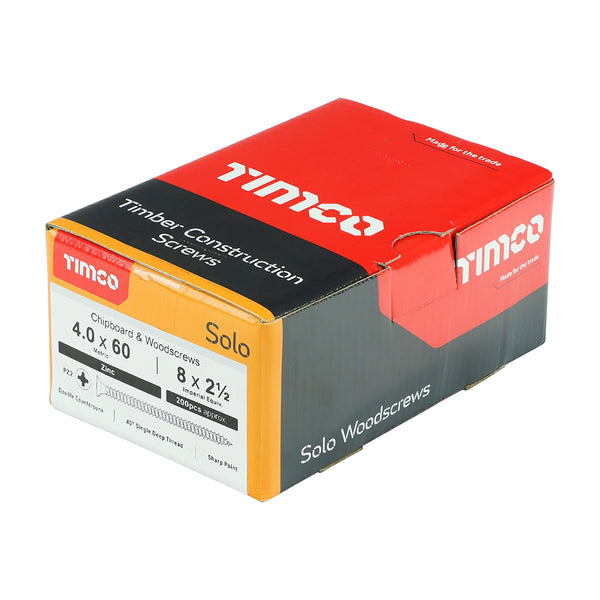 TIMCO Solo Countersunk Silver Woodscrews - 4.0 x 60 (200pcs)