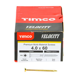 TIMCO Velocity Premium Multi-Use Countersunk Gold Woodscrews - 4.0 x 60 (200pcs)