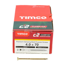 TIMCO C2 Clamp-Fix Multi-Purpose Premium Countersunk Gold Woodscrews - 4.0 x 70 (200pcs)