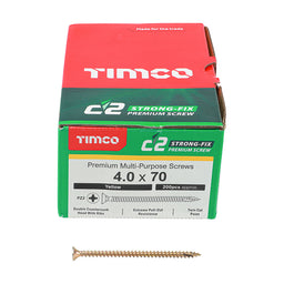 TIMCO C2 Strong-Fix Multi-Purpose Premium Countersunk Gold Woodscrews - 4.0 x 70 (200pcs)