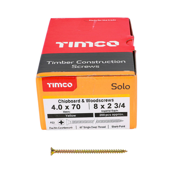 TIMCO Solo Countersunk Gold Woodscrews - 4.0 x 70 (200pcs)