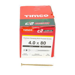 TIMCO C2 Clamp-Fix Multi-Purpose Premium Countersunk Gold Woodscrews - 4.0 x 80 (200pcs)