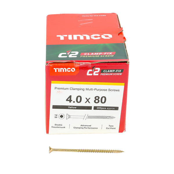 TIMCO C2 Clamp-Fix Multi-Purpose Premium Countersunk Gold Woodscrews - 4.0 x 80 (200pcs)