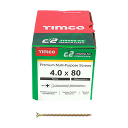 TIMCO C2 Strong-Fix Multi-Purpose Premium Countersunk Gold Woodscrews - 4.0 x 80 (200pcs)