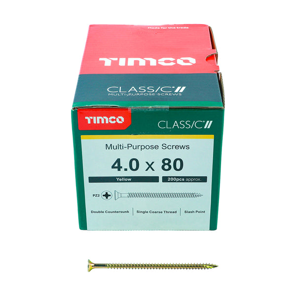 TIMCO Classic Multi-Purpose Countersunk Gold Woodscrews - 4.0 x 80 (200pcs)