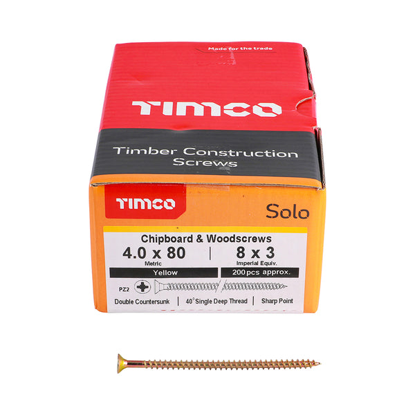 TIMCO Solo Countersunk Gold Woodscrews - 4.0 x 80 (200pcs)