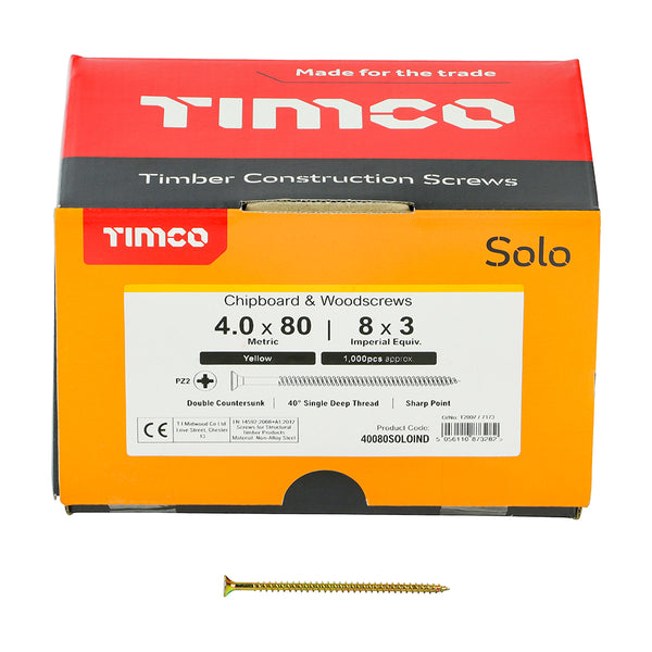 TIMCO Solo Countersunk Gold Woodscrews - 4.0 x 80 (1000pcs)