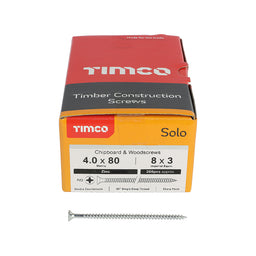 TIMCO Solo Countersunk Silver Woodscrews - 4.0 x 80 (200pcs)