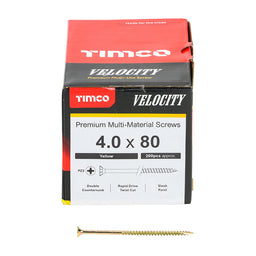 TIMCO Velocity Premium Multi-Use Countersunk Gold Woodscrews - 4.0 x 80 (200pcs)