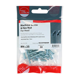 TIMCO Machine Pan Head Screws & Hex Nut Silver - M4 x 12 (40pcs)