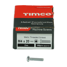 TIMCO Machine Pan Head Silver Screws - M4 x 20 (100pcs)