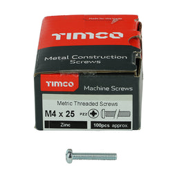 TIMCO Machine Pan Head Silver Screws - M4 x 25 (100pcs)