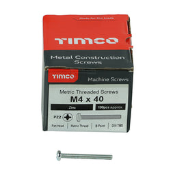 TIMCO Machine Pan Head Silver Screws - M4 x 40 (100pcs)