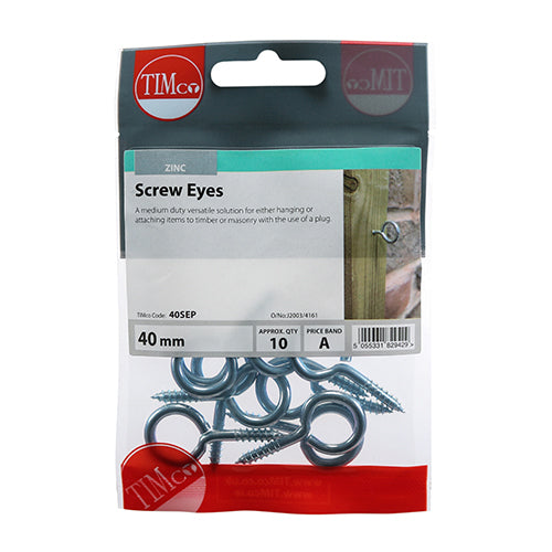 TIMCO Screw Eyes Silver - 40mm (10pcs)