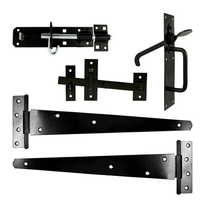 TIMCO Side Gate Kit Medium Tee Hinges Suffolk Latch & Brenton Padbolt Black - 18