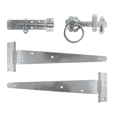 TIMCO Side Gate Kit Medium Tee Hinges Ring Latch & Brenton Padbolt Hot Dipped Galvanised - 18