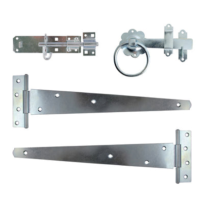 TIMCO Side Gate Kit Medium Tee Hinges Ring Latch & Brenton Padbolt Silver - 18