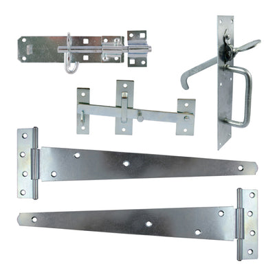 TIMCO Side Gate Kit Medium Tee Hinges Suffolk Latch & Brenton Padbolt Sliver - 18