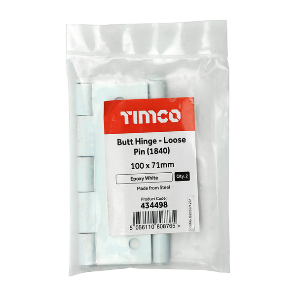 TIMCO Butt Hinges Loose Pin (1840) Steel White - 100 x 71 (2pcs)