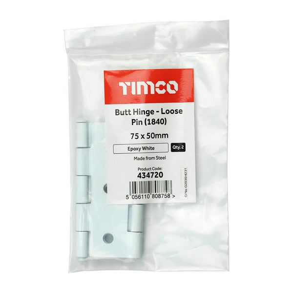 TIMCO Butt Hinges Loose Pin (1840) Steel White - 75 x 50 (2pcs)