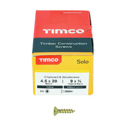 TIMCO Solo Countersunk Gold Woodscrews - 4.5 x 20 (200pcs)