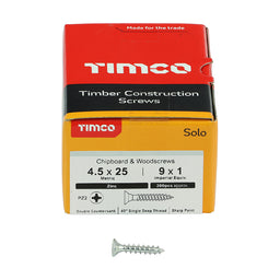 TIMCO Solo Countersunk Silver Woodscrews - 4.5 x 25 (200pcs)