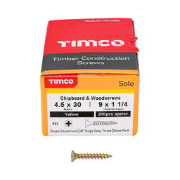 TIMCO Solo Countersunk Gold Woodscrews - 4.5 x 30 (200pcs)