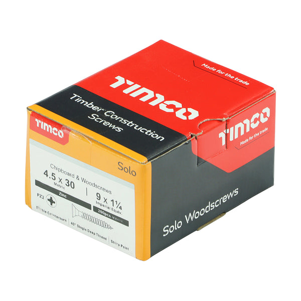 TIMCO Solo Countersunk Silver Woodscrews - 4.5 x 30 (200pcs)