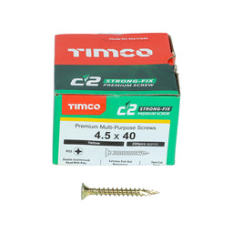 TIMCO C2 Strong-Fix Multi-Purpose Premium Countersunk Gold Woodscrews - 4.5 x 40 (200pcs)