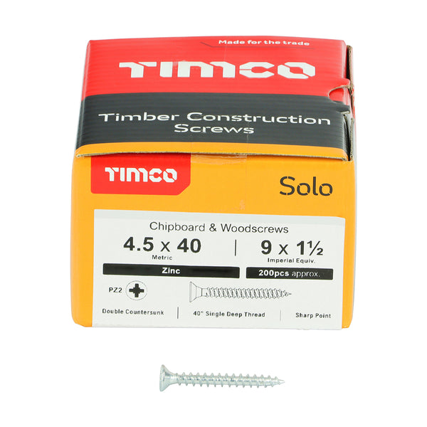 TIMCO Solo Countersunk Silver Woodscrews - 4.5 x 40 (200pcs)