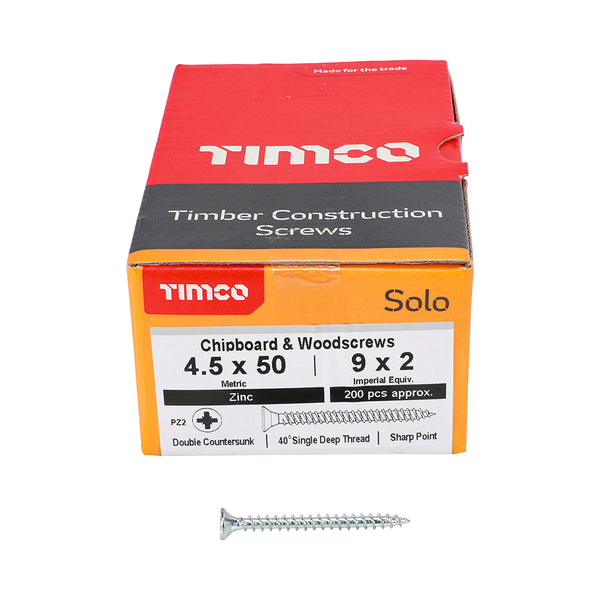 TIMCO Solo Countersunk Silver Woodscrews - 4.5 x 50 (200pcs)