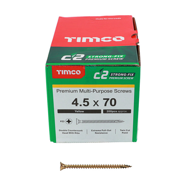 TIMCO C2 Strong-Fix Multi-Purpose Premium Countersunk Gold Woodscrews - 4.5 x 70 (200pcs)