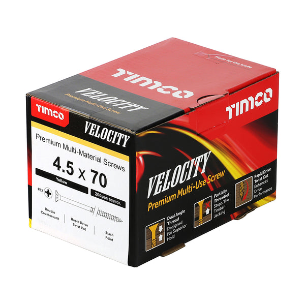 TIMCO Velocity Premium Multi-Use Countersunk Gold Woodscrews - 4.5 x 70 (200pcs)