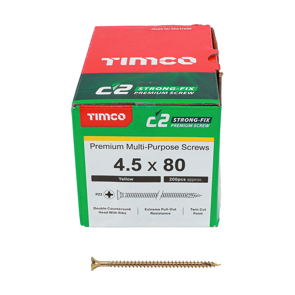 TIMCO C2 Strong-Fix Multi-Purpose Premium Countersunk Gold Woodscrews - 4.5 x 80 (200pcs)