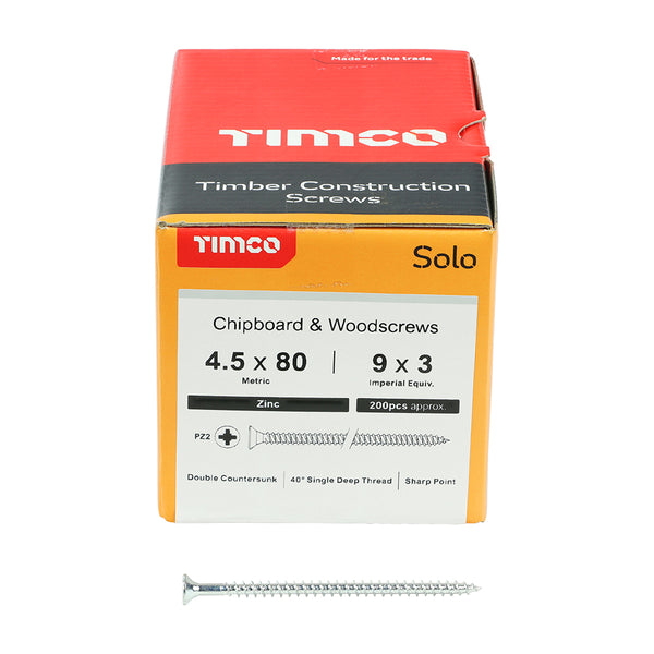 TIMCO Solo Countersunk Silver Woodscrews - 4.5 x 80 (200pcs)