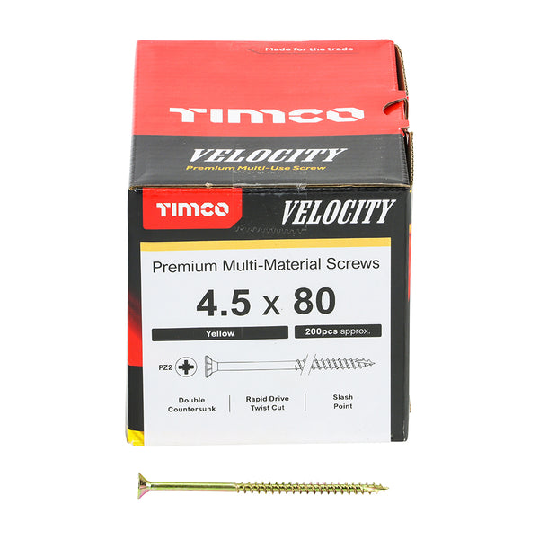 TIMCO Velocity Premium Multi-Use Countersunk Gold Woodscrews - 4.5 x 80 (200pcs)