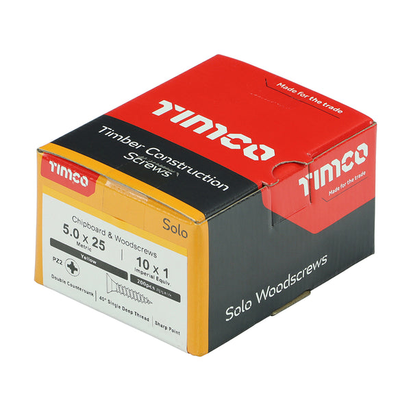 TIMCO Solo Countersunk Gold Woodscrews - 5.0 x 25 (200pcs)