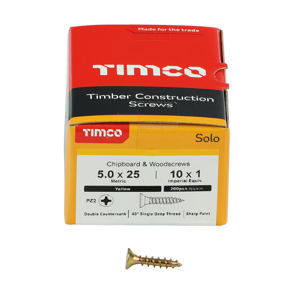 TIMCO Solo Countersunk Gold Woodscrews - 5.0 x 25 (200pcs)