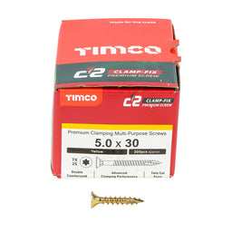 TIMCO C2 Clamp-Fix Multi-Purpose Premium Countersunk Gold Woodscrews - 5.0 x 30 (200pcs)