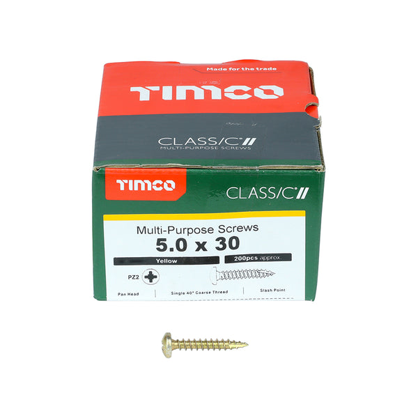 TIMCO Classic Multi-Purpose Pan Head Gold Woodscrews - 5.0 x 30 (200pcs)