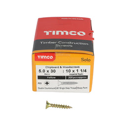 TIMCO Solo Countersunk Gold Woodscrews - 5.0 x 30 (200pcs)