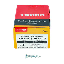 TIMCO Solo Countersunk Silver Woodscrews - 5.0 x 30 (200pcs)