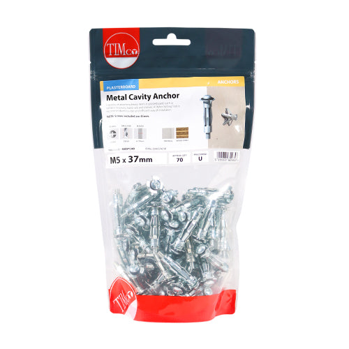 TIMCO Metal Cavity Anchors Silver - M5 x 37 (45mm Screw) (70pcs)