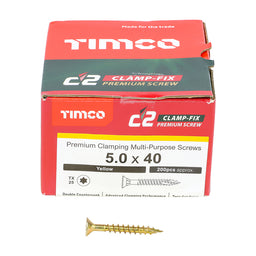 TIMCO C2 Clamp-Fix Multi-Purpose Premium Countersunk Gold Woodscrews - 5.0 x 40 (200pcs)