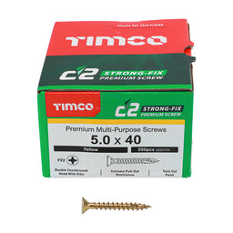 TIMCO C2 Strong-Fix Multi-Purpose Premium Countersunk Gold Woodscrews - 5.0 x 40 (200pcs)