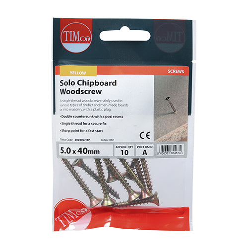 TIMCO Solo Countersunk Gold Woodscrews - 5.0 x 40 (10pcs)