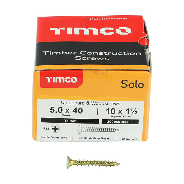 TIMCO Solo Countersunk Gold Woodscrews - 5.0 x 40 (200pcs)