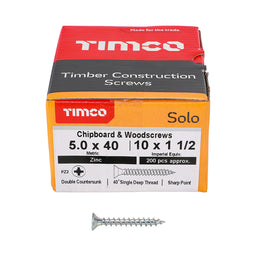 TIMCO Solo Countersunk Silver Woodscrews - 5.0 x 40 (200pcs)