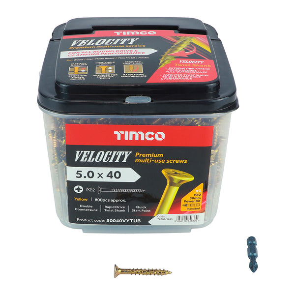 TIMCO Velocity Premium Multi-Use Countersunk Gold Woodscrews - 5.0 x 40 (800pcs)